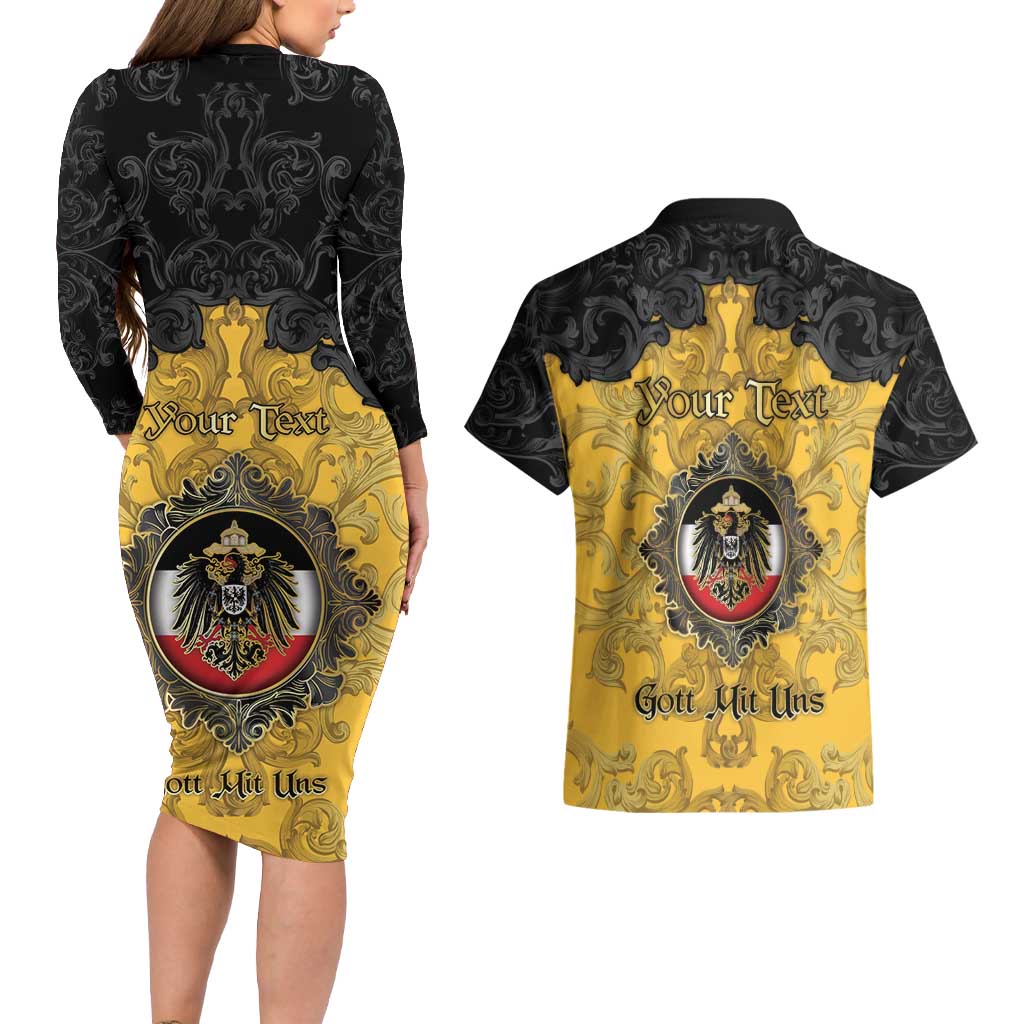 Personalized German Empire Couples Matching Long Sleeve Bodycon Dress and Hawaiian Shirt Imperial Black Eagle With Baroque Patterns - Wonder Print Shop