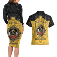 Personalized German Empire Couples Matching Long Sleeve Bodycon Dress and Hawaiian Shirt Imperial Black Eagle With Baroque Patterns - Wonder Print Shop