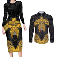 Personalized German Empire Couples Matching Long Sleeve Bodycon Dress and Long Sleeve Button Shirt Imperial Black Eagle With Baroque Patterns - Wonder Print Shop
