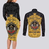 Personalized German Empire Couples Matching Long Sleeve Bodycon Dress and Long Sleeve Button Shirt Imperial Black Eagle With Baroque Patterns - Wonder Print Shop