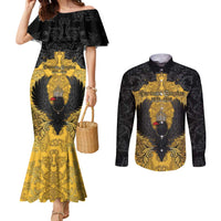 Personalized German Empire Couples Matching Mermaid Dress and Long Sleeve Button Shirt Imperial Black Eagle With Baroque Patterns - Wonder Print Shop