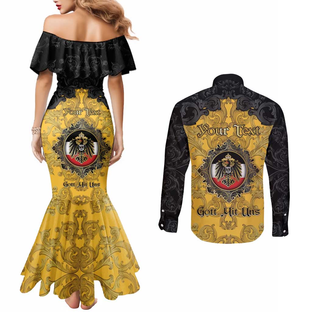 Personalized German Empire Couples Matching Mermaid Dress and Long Sleeve Button Shirt Imperial Black Eagle With Baroque Patterns - Wonder Print Shop