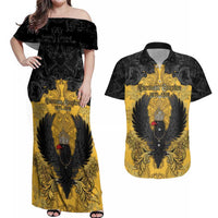 Personalized German Empire Couples Matching Off Shoulder Maxi Dress and Hawaiian Shirt Imperial Black Eagle With Baroque Patterns - Wonder Print Shop