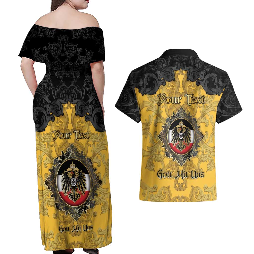 Personalized German Empire Couples Matching Off Shoulder Maxi Dress and Hawaiian Shirt Imperial Black Eagle With Baroque Patterns - Wonder Print Shop
