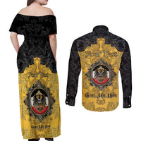 Personalized German Empire Couples Matching Off Shoulder Maxi Dress and Long Sleeve Button Shirt Imperial Black Eagle With Baroque Patterns - Wonder Print Shop