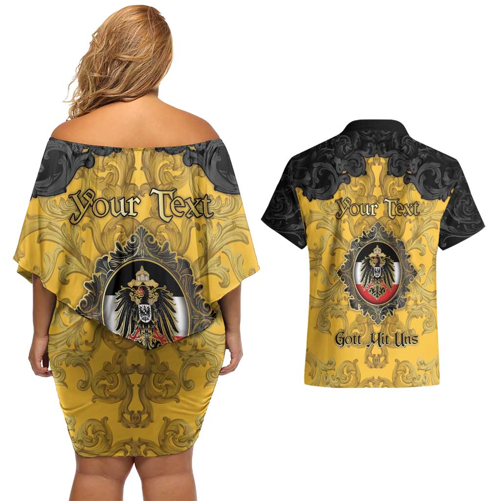 Personalized German Empire Couples Matching Off Shoulder Short Dress and Hawaiian Shirt Imperial Black Eagle With Baroque Patterns - Wonder Print Shop