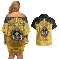 Personalized German Empire Couples Matching Off Shoulder Short Dress and Hawaiian Shirt Imperial Black Eagle With Baroque Patterns - Wonder Print Shop