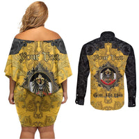 Personalized German Empire Couples Matching Off Shoulder Short Dress and Long Sleeve Button Shirt Imperial Black Eagle With Baroque Patterns - Wonder Print Shop