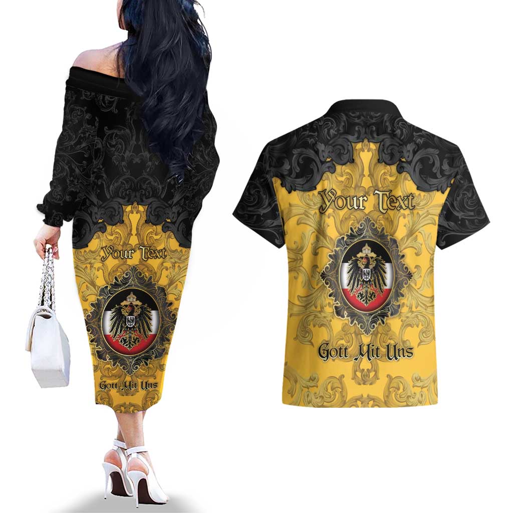 Personalized German Empire Couples Matching Off The Shoulder Long Sleeve Dress and Hawaiian Shirt Imperial Black Eagle With Baroque Patterns - Wonder Print Shop