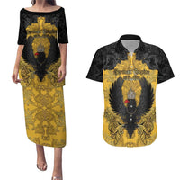 Personalized German Empire Couples Matching Puletasi and Hawaiian Shirt Imperial Black Eagle With Baroque Patterns - Wonder Print Shop
