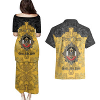 Personalized German Empire Couples Matching Puletasi and Hawaiian Shirt Imperial Black Eagle With Baroque Patterns - Wonder Print Shop
