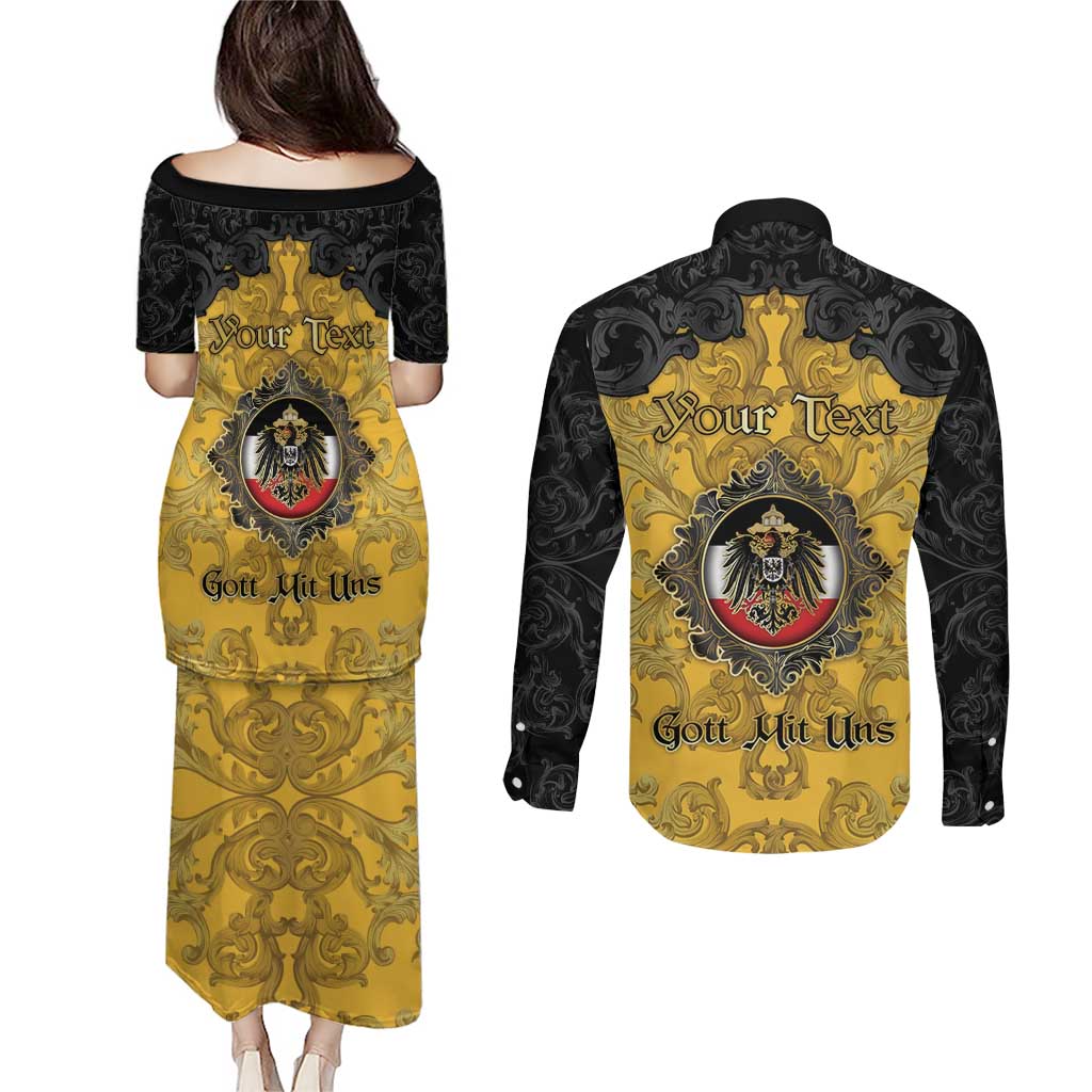 Personalized German Empire Couples Matching Puletasi and Long Sleeve Button Shirt Imperial Black Eagle With Baroque Patterns - Wonder Print Shop
