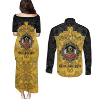 Personalized German Empire Couples Matching Puletasi and Long Sleeve Button Shirt Imperial Black Eagle With Baroque Patterns - Wonder Print Shop