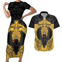 Personalized German Empire Couples Matching Short Sleeve Bodycon Dress and Hawaiian Shirt Imperial Black Eagle With Baroque Patterns - Wonder Print Shop