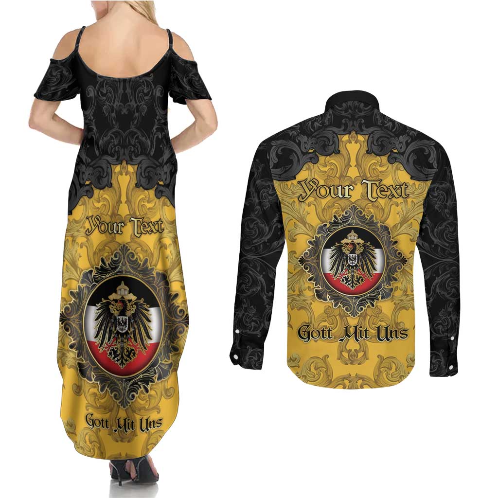 Personalized German Empire Couples Matching Summer Maxi Dress and Long Sleeve Button Shirt Imperial Black Eagle With Baroque Patterns - Wonder Print Shop