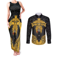 Personalized German Empire Couples Matching Tank Maxi Dress and Long Sleeve Button Shirt Imperial Black Eagle With Baroque Patterns - Wonder Print Shop