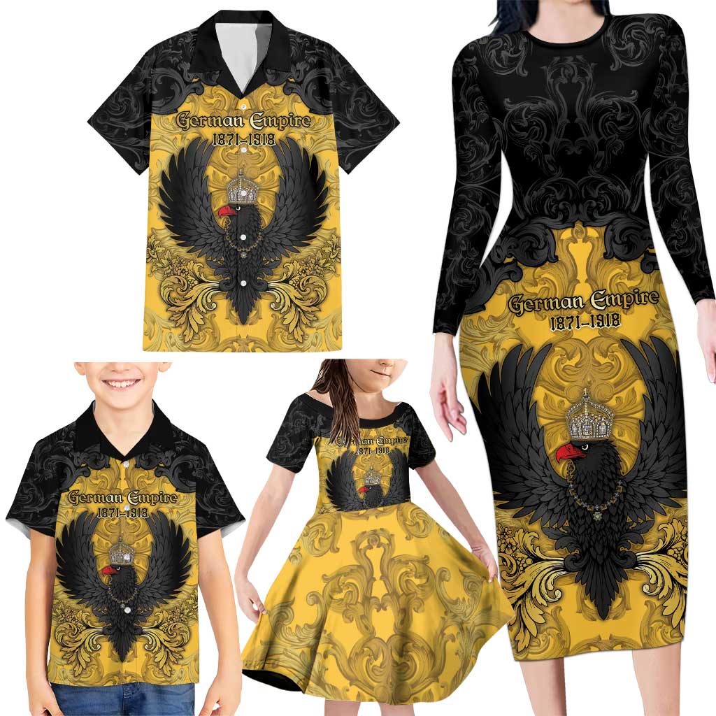 Personalized German Empire Family Matching Long Sleeve Bodycon Dress and Hawaiian Shirt Imperial Black Eagle With Baroque Patterns - Wonder Print Shop