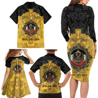 Personalized German Empire Family Matching Long Sleeve Bodycon Dress and Hawaiian Shirt Imperial Black Eagle With Baroque Patterns - Wonder Print Shop