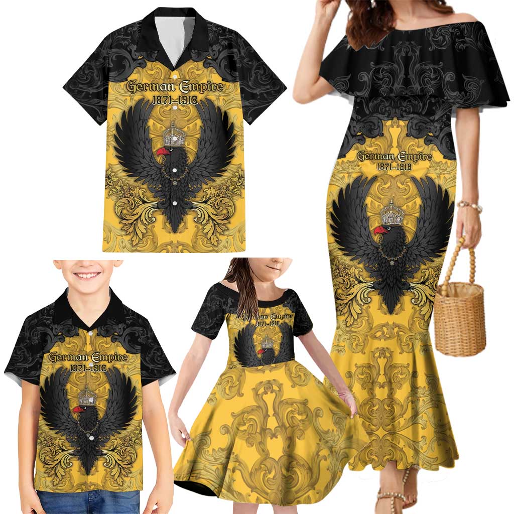 Personalized German Empire Family Matching Mermaid Dress and Hawaiian Shirt Imperial Black Eagle With Baroque Patterns - Wonder Print Shop