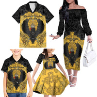 Personalized German Empire Family Matching Off The Shoulder Long Sleeve Dress and Hawaiian Shirt Imperial Black Eagle With Baroque Patterns - Wonder Print Shop