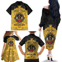 Personalized German Empire Family Matching Off The Shoulder Long Sleeve Dress and Hawaiian Shirt Imperial Black Eagle With Baroque Patterns - Wonder Print Shop