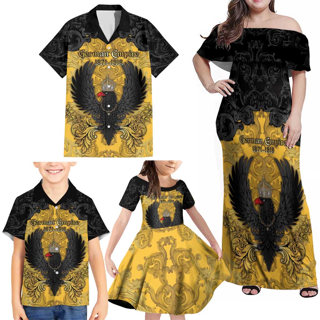 Personalized German Empire Family Matching Off Shoulder Maxi Dress and Hawaiian Shirt Imperial Black Eagle With Baroque Patterns - Wonder Print Shop