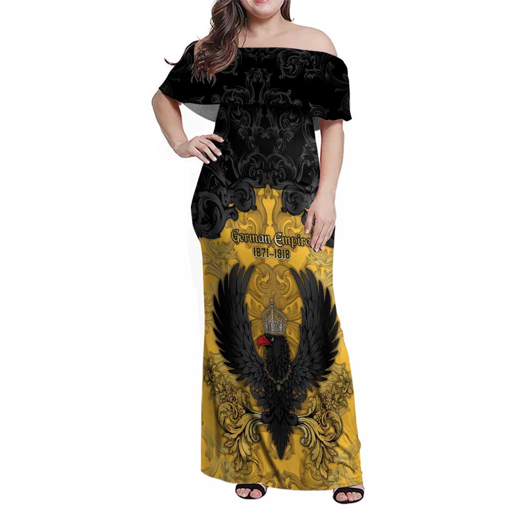 Personalized German Empire Family Matching Off Shoulder Maxi Dress and Hawaiian Shirt Imperial Black Eagle With Baroque Patterns - Wonder Print Shop
