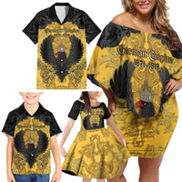 Personalized German Empire Family Matching Off Shoulder Short Dress and Hawaiian Shirt Imperial Black Eagle With Baroque Patterns - Wonder Print Shop