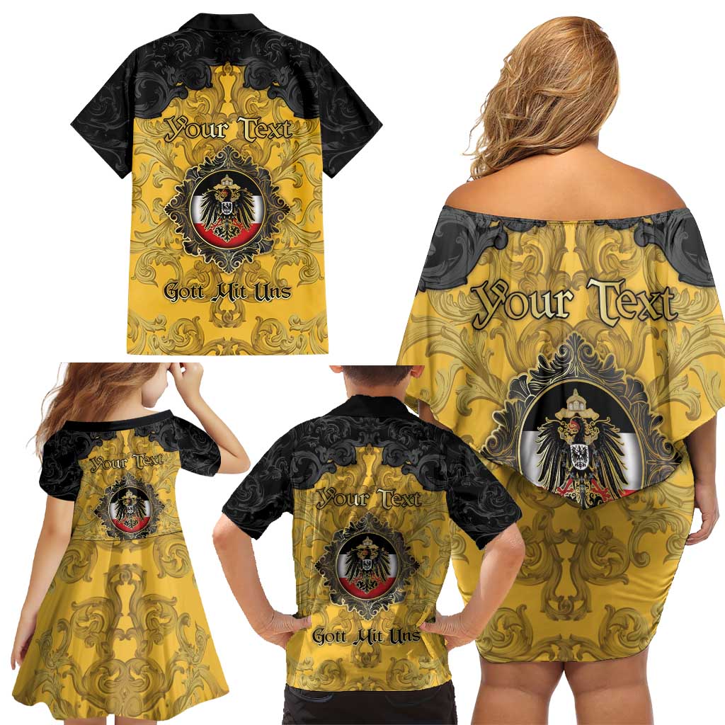 Personalized German Empire Family Matching Off Shoulder Short Dress and Hawaiian Shirt Imperial Black Eagle With Baroque Patterns - Wonder Print Shop