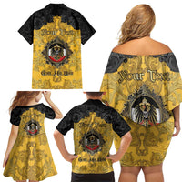 Personalized German Empire Family Matching Off Shoulder Short Dress and Hawaiian Shirt Imperial Black Eagle With Baroque Patterns - Wonder Print Shop