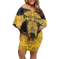 Personalized German Empire Family Matching Off Shoulder Short Dress and Hawaiian Shirt Imperial Black Eagle With Baroque Patterns - Wonder Print Shop