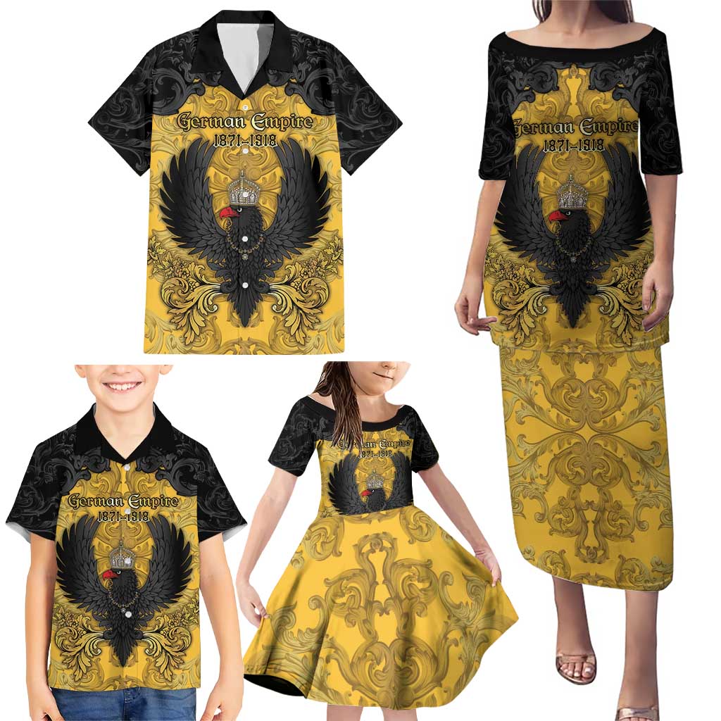Personalized German Empire Family Matching Puletasi and Hawaiian Shirt Imperial Black Eagle With Baroque Patterns - Wonder Print Shop