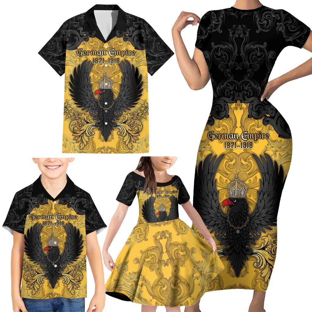 Personalized German Empire Family Matching Short Sleeve Bodycon Dress and Hawaiian Shirt Imperial Black Eagle With Baroque Patterns - Wonder Print Shop