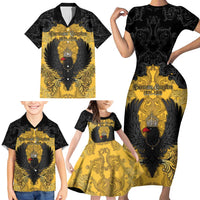 Personalized German Empire Family Matching Short Sleeve Bodycon Dress and Hawaiian Shirt Imperial Black Eagle With Baroque Patterns - Wonder Print Shop