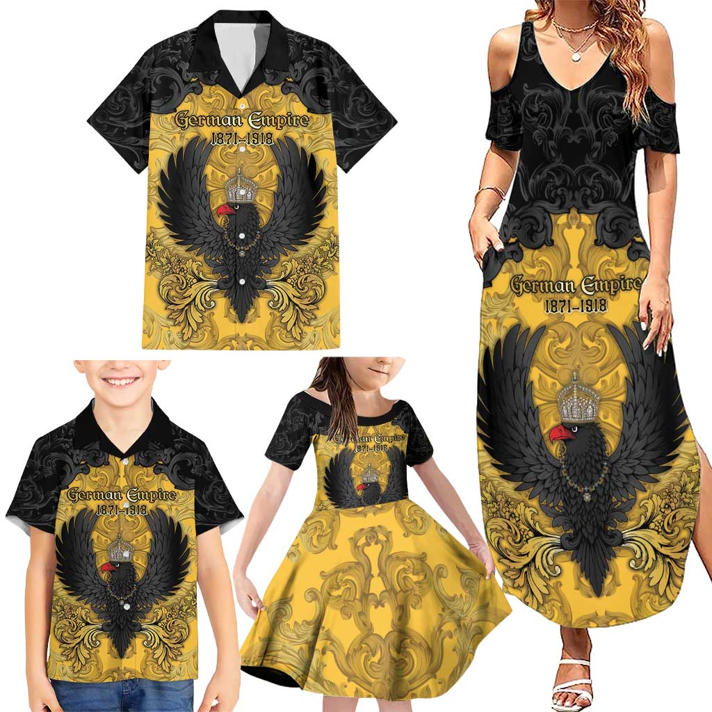 Personalized German Empire Family Matching Summer Maxi Dress and Hawaiian Shirt Imperial Black Eagle With Baroque Patterns - Wonder Print Shop