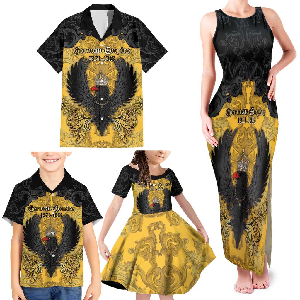 Personalized German Empire Family Matching Tank Maxi Dress and Hawaiian Shirt Imperial Black Eagle With Baroque Patterns - Wonder Print Shop