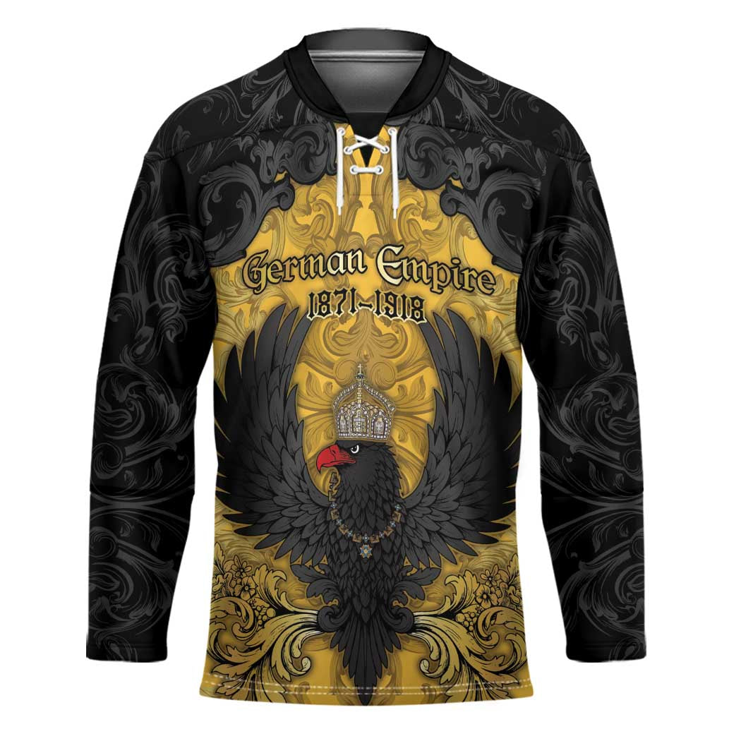 Personalized German Empire Hockey Jersey Imperial Black Eagle With Baroque Patterns - Wonder Print Shop