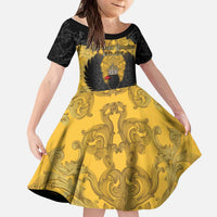 Personalized German Empire Kid Short Sleeve Dress Imperial Black Eagle With Baroque Patterns - Wonder Print Shop