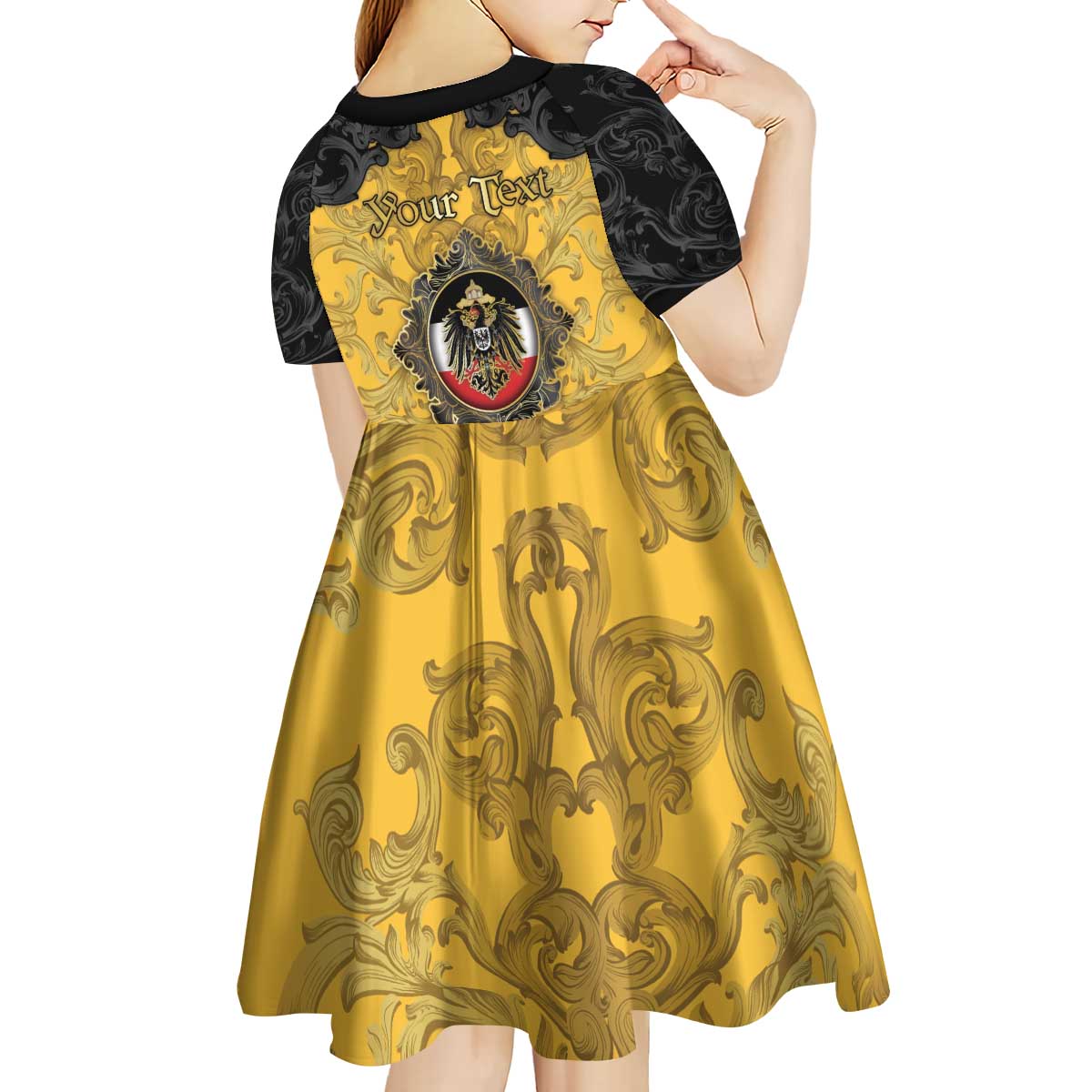 Personalized German Empire Kid Short Sleeve Dress Imperial Black Eagle With Baroque Patterns - Wonder Print Shop