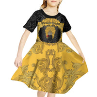 Personalized German Empire Kid Short Sleeve Dress Imperial Black Eagle With Baroque Patterns - Wonder Print Shop