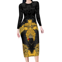 Personalized German Empire Long Sleeve Bodycon Dress Imperial Black Eagle With Baroque Patterns - Wonder Print Shop