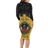 Personalized German Empire Long Sleeve Bodycon Dress Imperial Black Eagle With Baroque Patterns - Wonder Print Shop