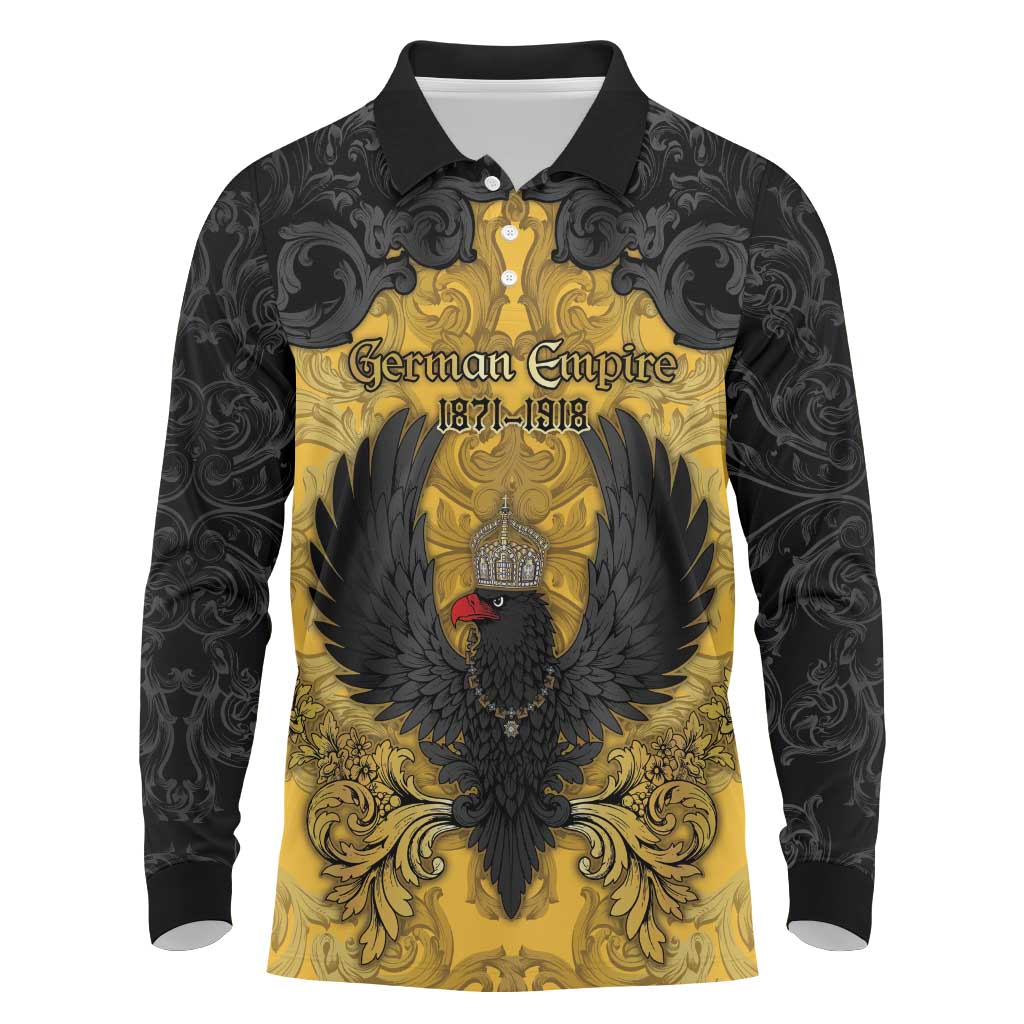 Personalized German Empire Long Sleeve Polo Shirt Imperial Black Eagle With Baroque Patterns - Wonder Print Shop