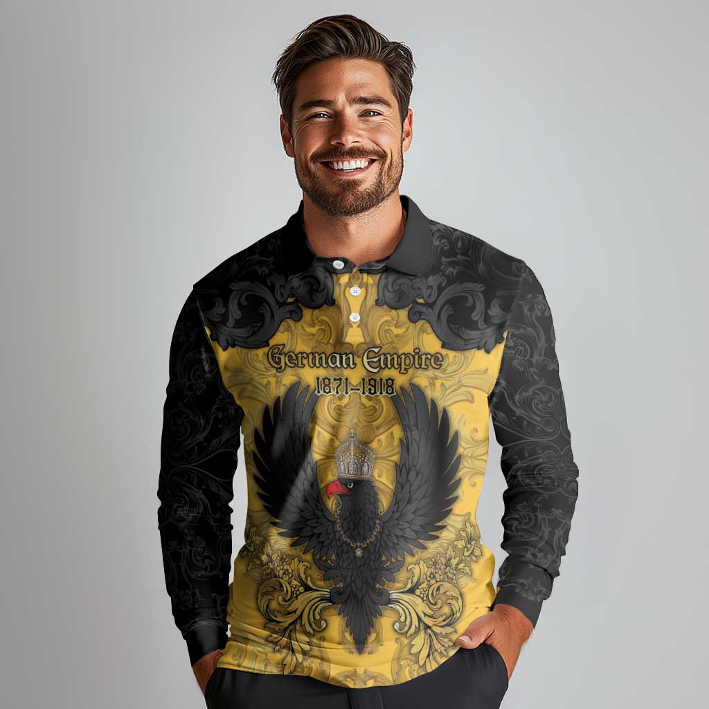 Personalized German Empire Long Sleeve Polo Shirt Imperial Black Eagle With Baroque Patterns - Wonder Print Shop