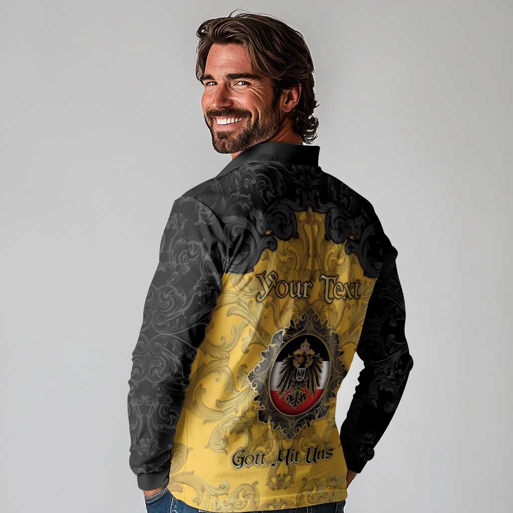 Personalized German Empire Long Sleeve Polo Shirt Imperial Black Eagle With Baroque Patterns - Wonder Print Shop