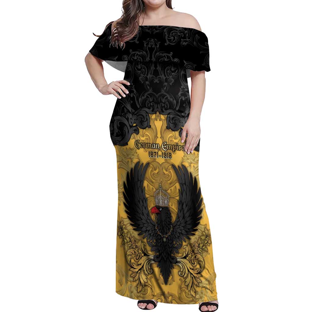 Personalized German Empire Off Shoulder Maxi Dress Imperial Black Eagle With Baroque Patterns - Wonder Print Shop