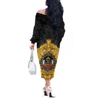 Personalized German Empire Off The Shoulder Long Sleeve Dress Imperial Black Eagle With Baroque Patterns - Wonder Print Shop
