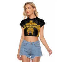 Personalized German Empire Raglan Cropped T Shirt Imperial Black Eagle With Baroque Patterns - Wonder Print Shop