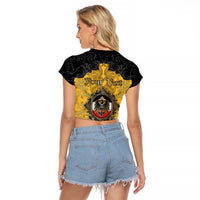Personalized German Empire Raglan Cropped T Shirt Imperial Black Eagle With Baroque Patterns - Wonder Print Shop