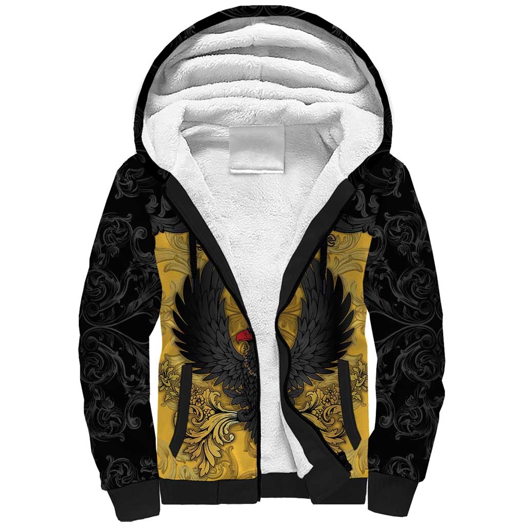 Personalized German Empire Sherpa Hoodie Imperial Black Eagle With Baroque Patterns - Wonder Print Shop